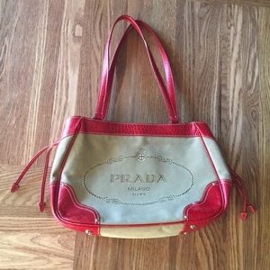 Prada canvas leather tote bag